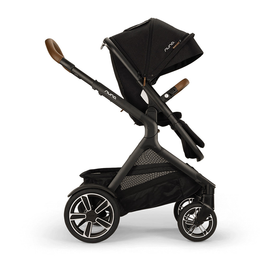 Side view of Nuna DEMI Next Stroller with seat straight in -- Color_Caviar
