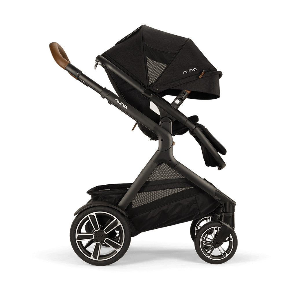 Side view of Nuna DEMI Next Stroller with canopy down  in -- Color_Caviar