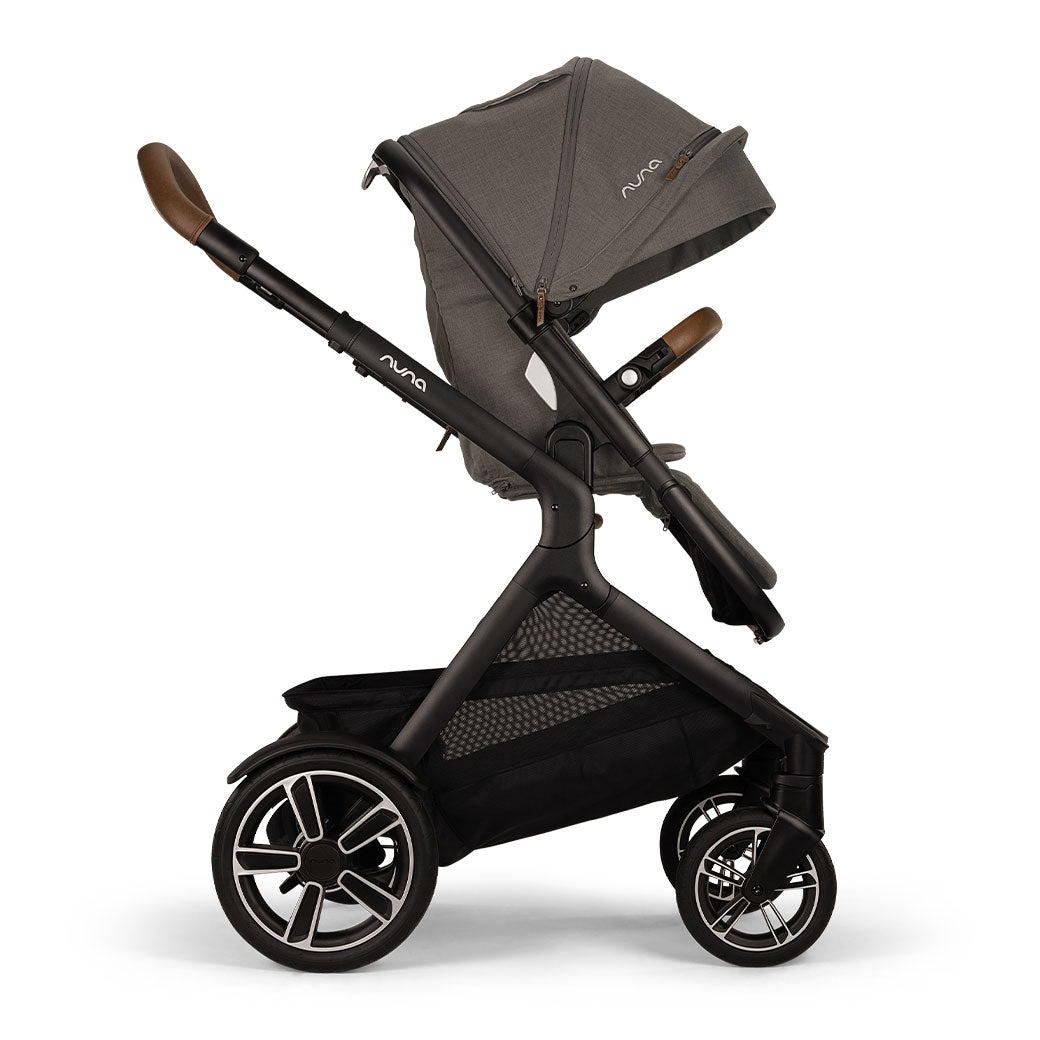 Side view of Nuna DEMI Next Stroller with upwards seat in -- Color_Granite