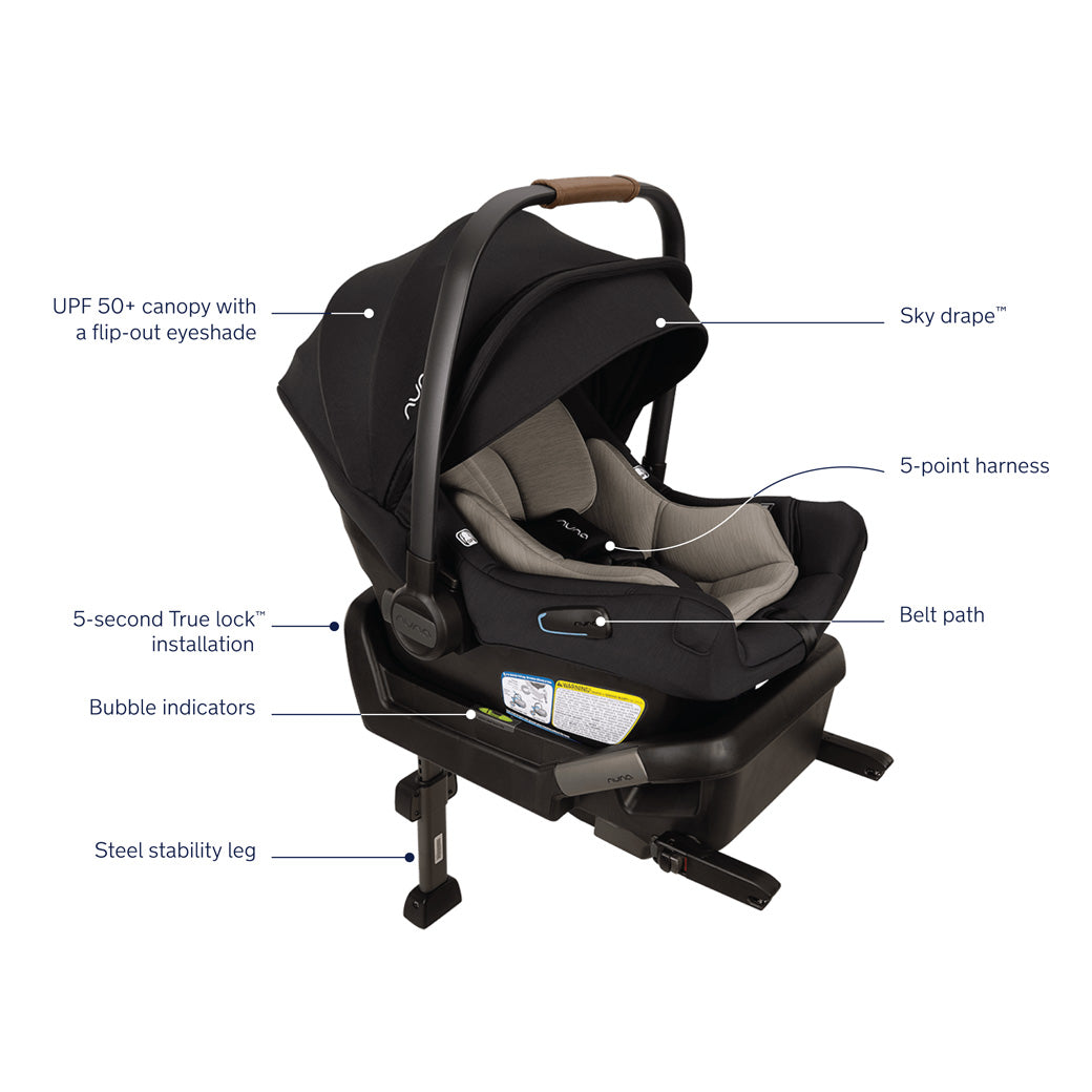 Feature of the Nuna PIPA Aire Infant Car Seat + PIPA Series Base in -- Color_Caviar