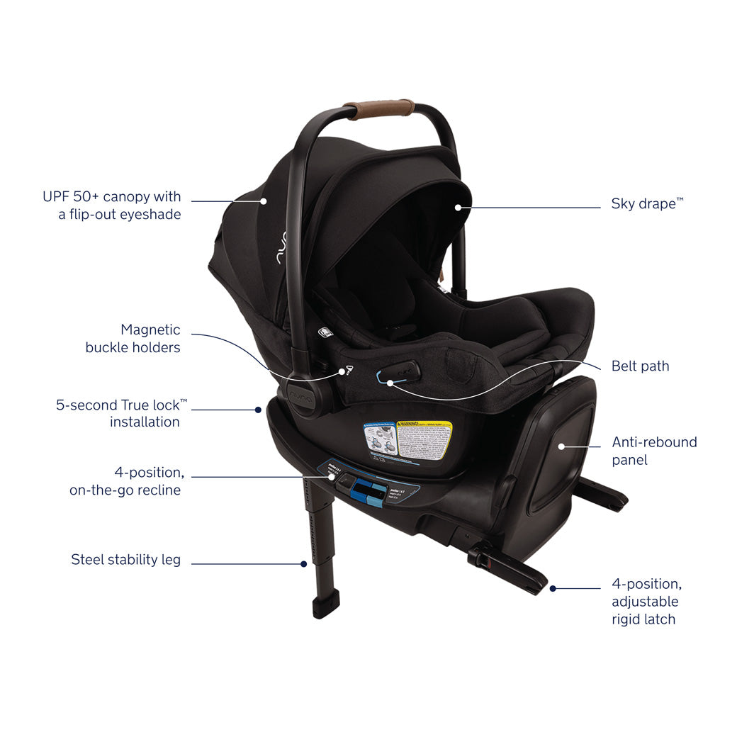 Features of Nuna PIPA Aire RX Infant Car Seat + PIPA RELX Base in -- Color_Caviar