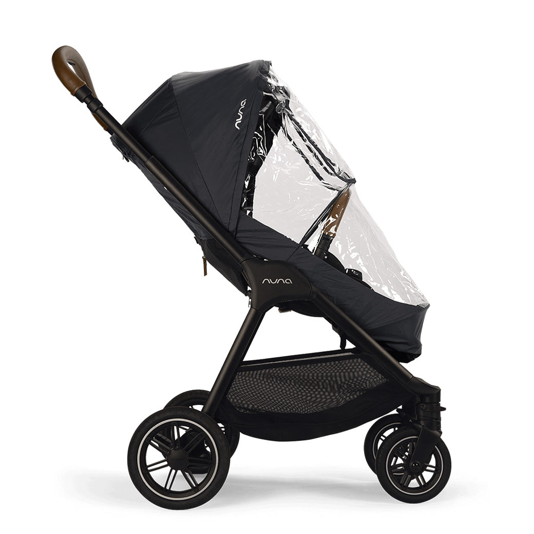 Side view of Nuna TRIV Series Rain Cover at a slight angle  on a stroller