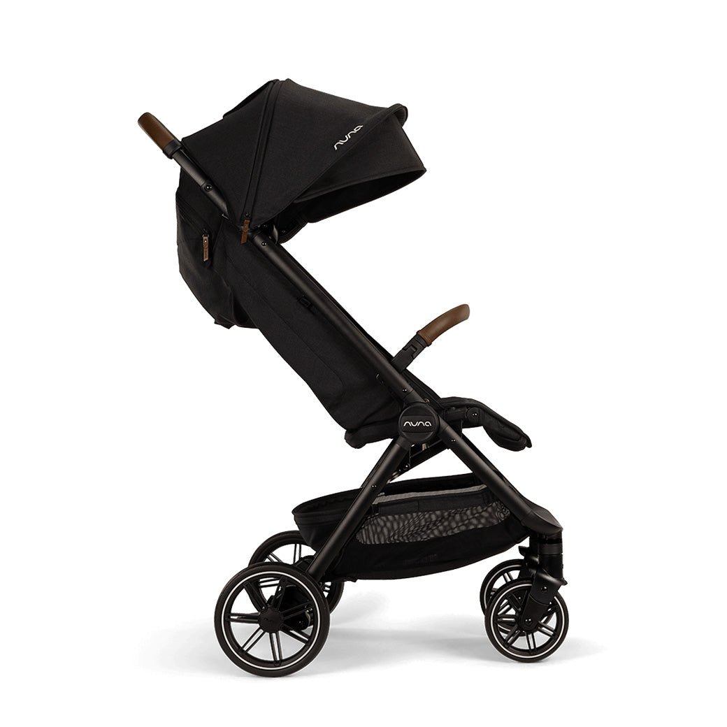 Side view of stroller of the Nuna TRVL lx Stroller + PIPA Urbn Travel System in -- Color_Caviar
