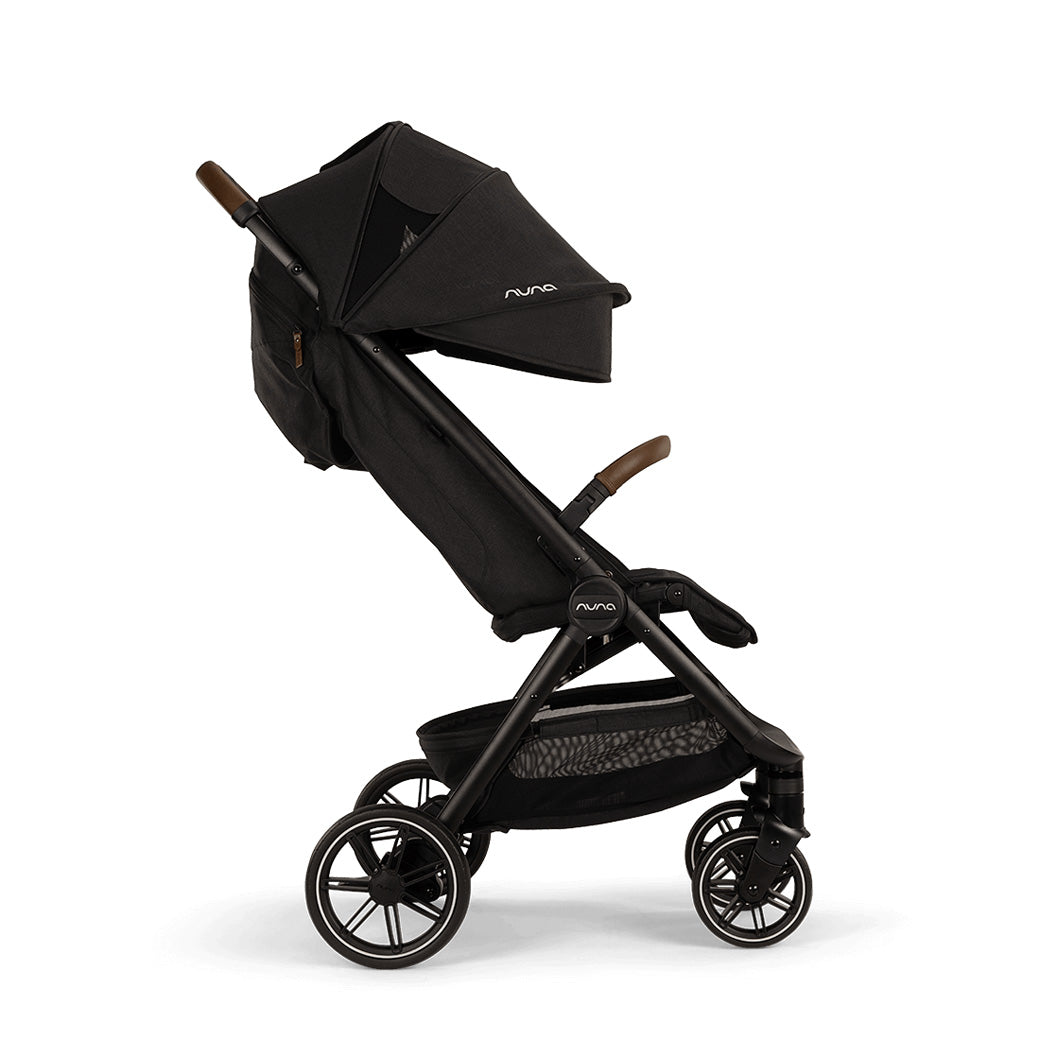 Nuna TRVL lx Stroller with canopy all the way down in -- Color_Caviar