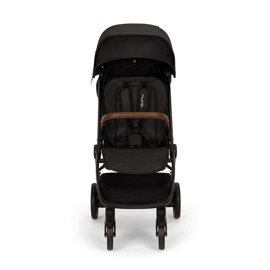 Front view of Nuna TRVL lx Stroller in -- Color_Caviar