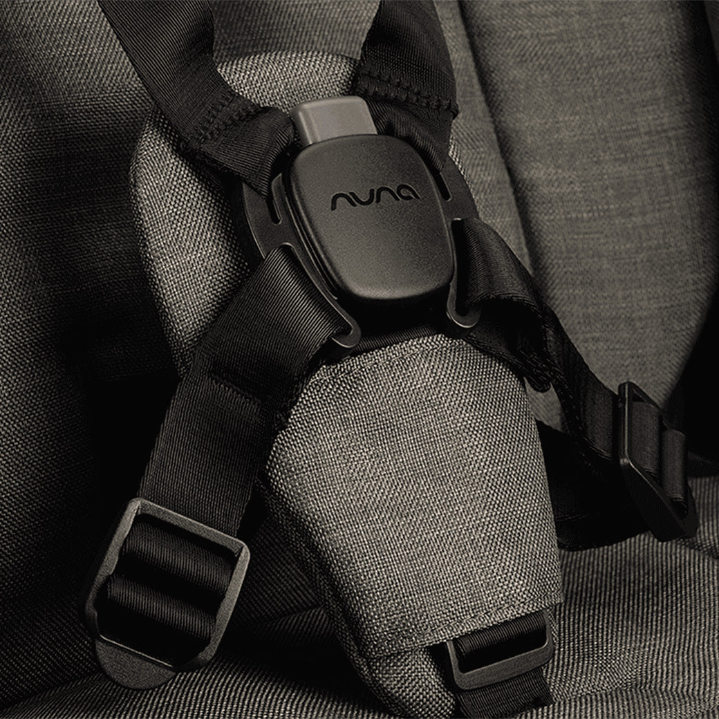 Closeup of harness of Nuna TRVL lx Stroller in -- Color_Granite