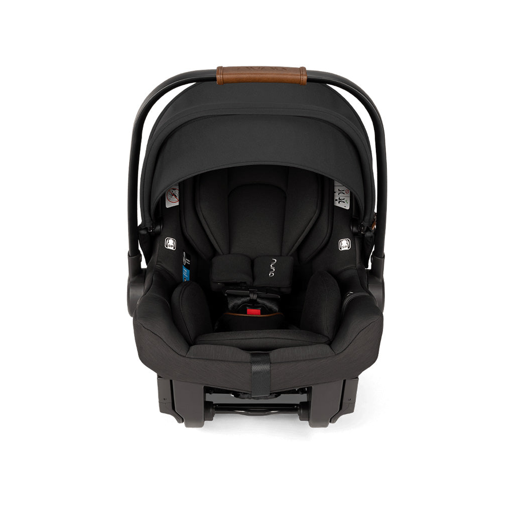 Front view of car seat of the Nuna TRVL lx Stroller + PIPA Urbn Travel System in -- Color_Caviar