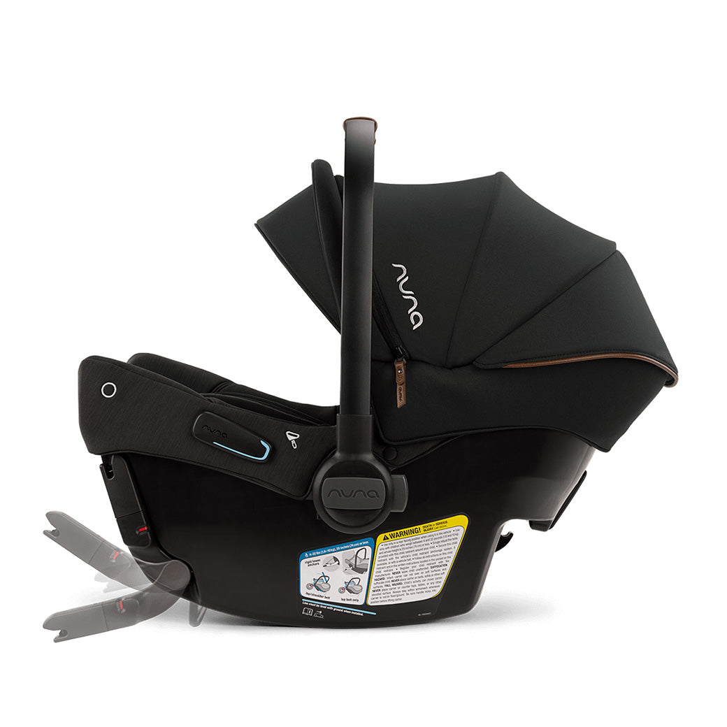 Car seat side view of the Nuna TRVL lx Stroller + PIPA Urbn Travel System in -- Color_Caviar