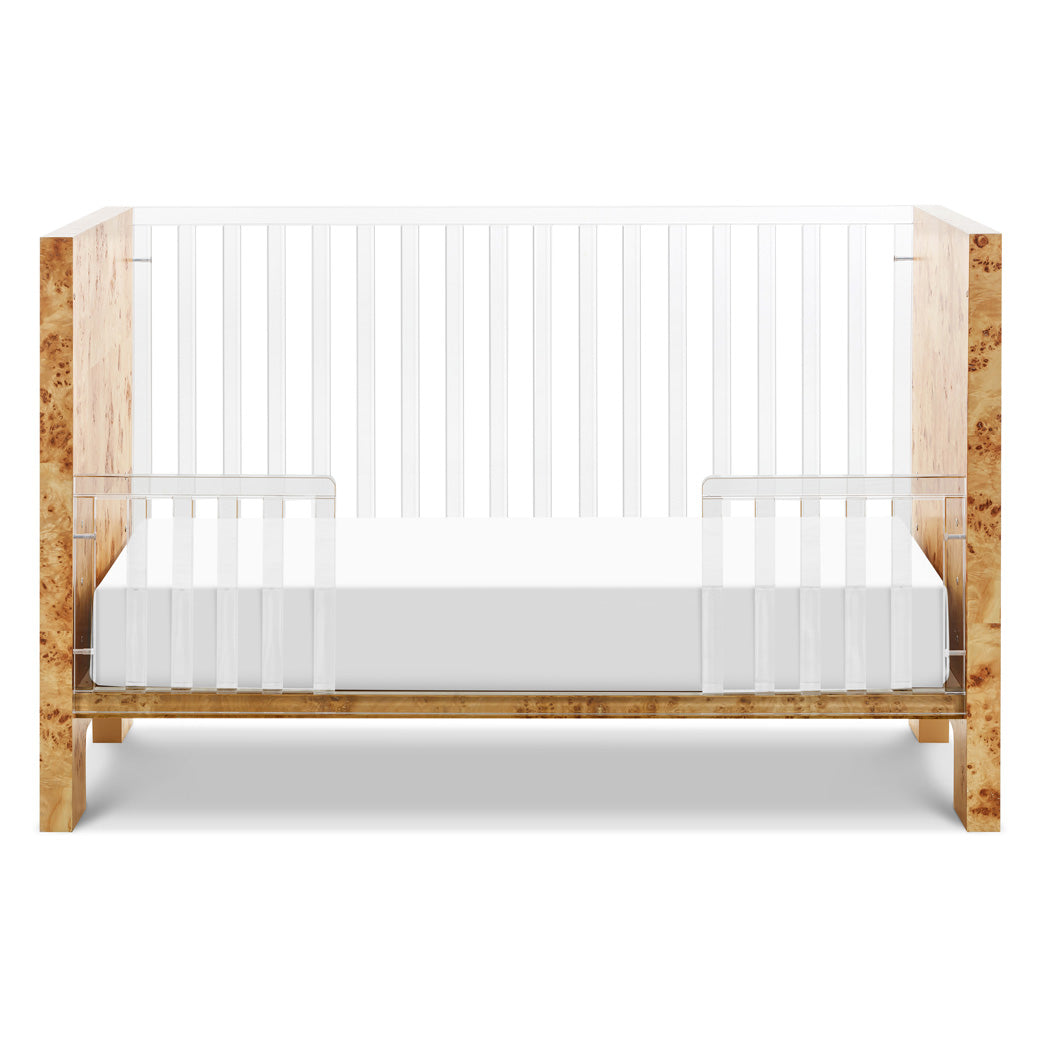 Front view of Nursery Works Altair Crib as toddler bed in -- Color_Clear Acrylic with Burl
