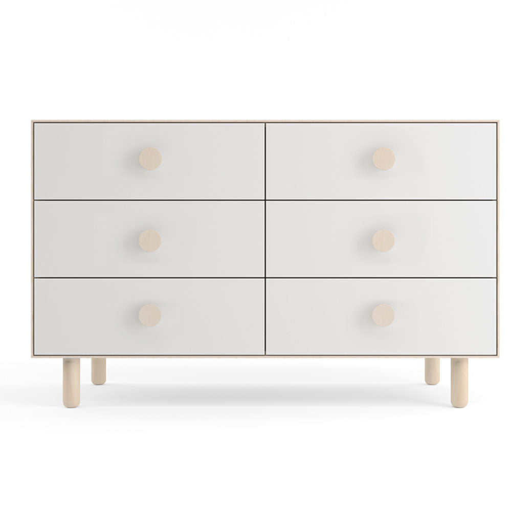 Front view of Oeuf 6 Drawer Dresser in -- Color_Birch with Moss Base