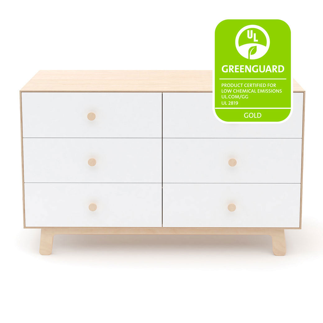 Oeuf 6 Drawer Dresser with GREENGUARD Gold tag in -- Color_Birch with Sparrow Base