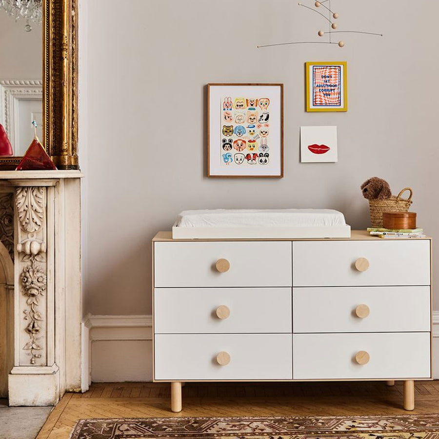 slim fit dress slacks Modern White 6-Drawer Chest with Gold Accents – Levede main image 0