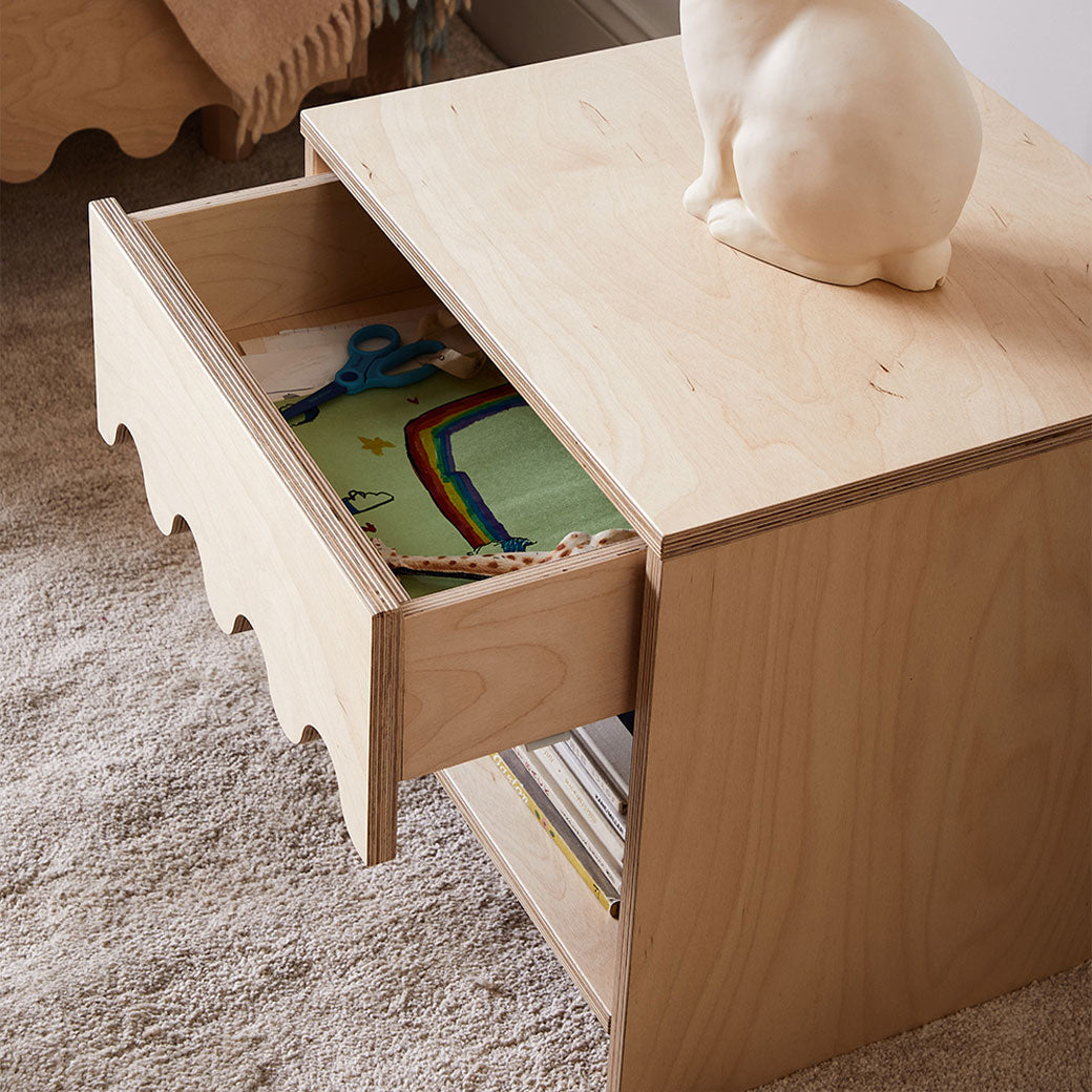 Oeuf Moss Nightstand with open drawer in -- Color_Birch