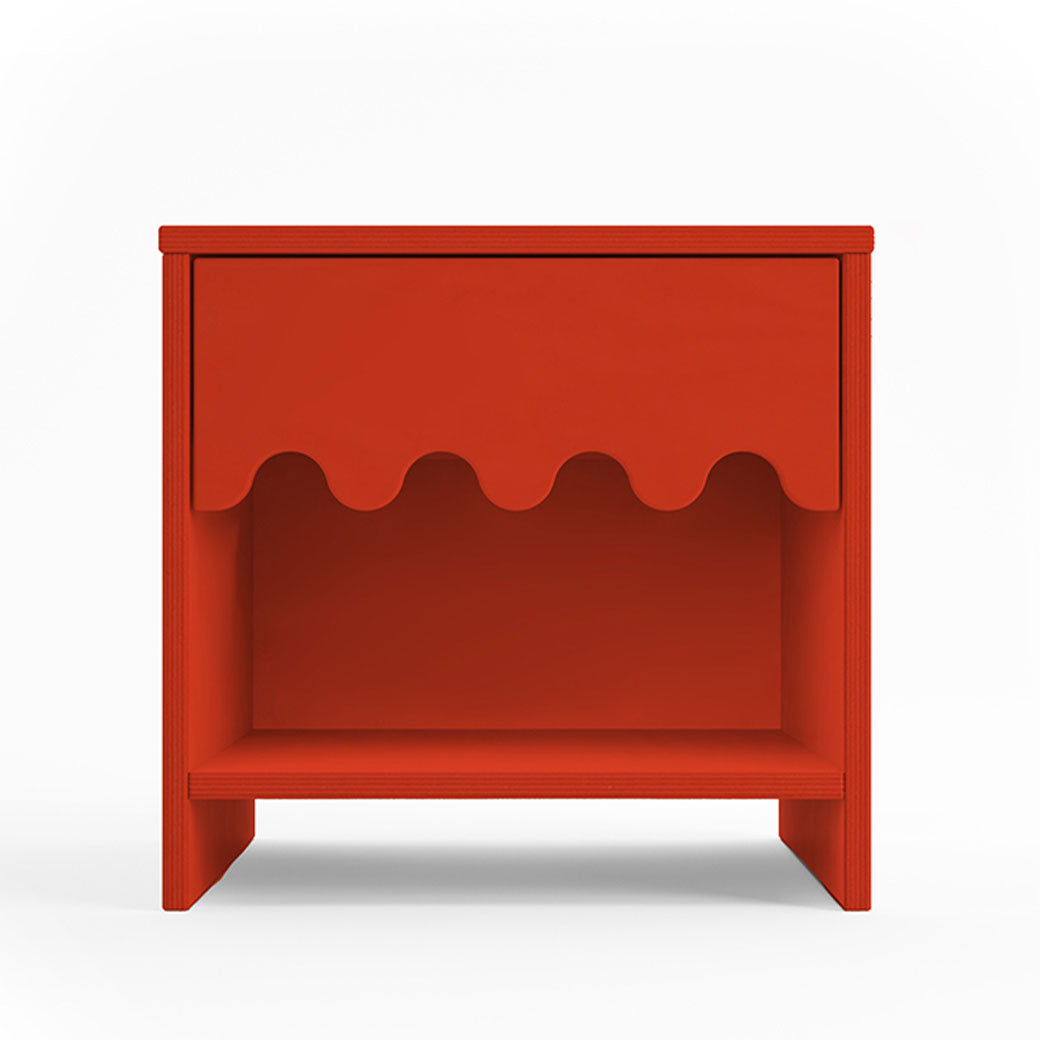 Front view of Oeuf Moss Nightstand in -- Color_Tomato