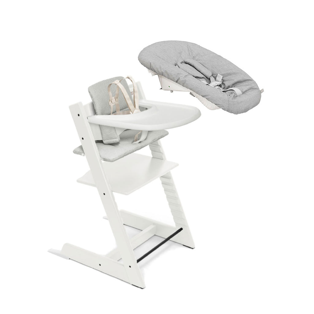 stokke tripp trapp set Stokke Tripp Trapp High Chair² with Cushion, Tray and Newborn Set, White + Nordic Grey Cushion