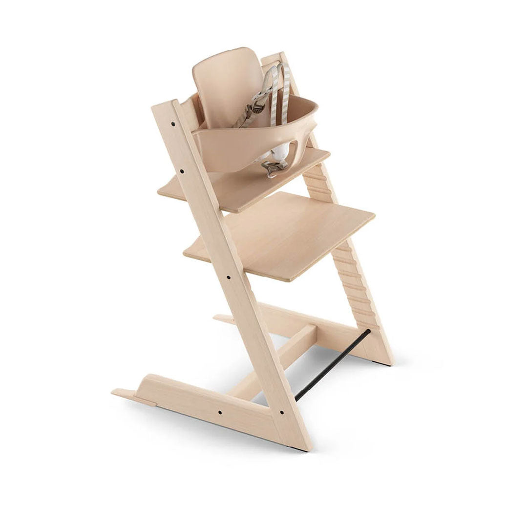 Highchair with harness of Tripp Trapp High Chair + Cushion & Tray Bundle in -- Color_Natural _ Icon Grey