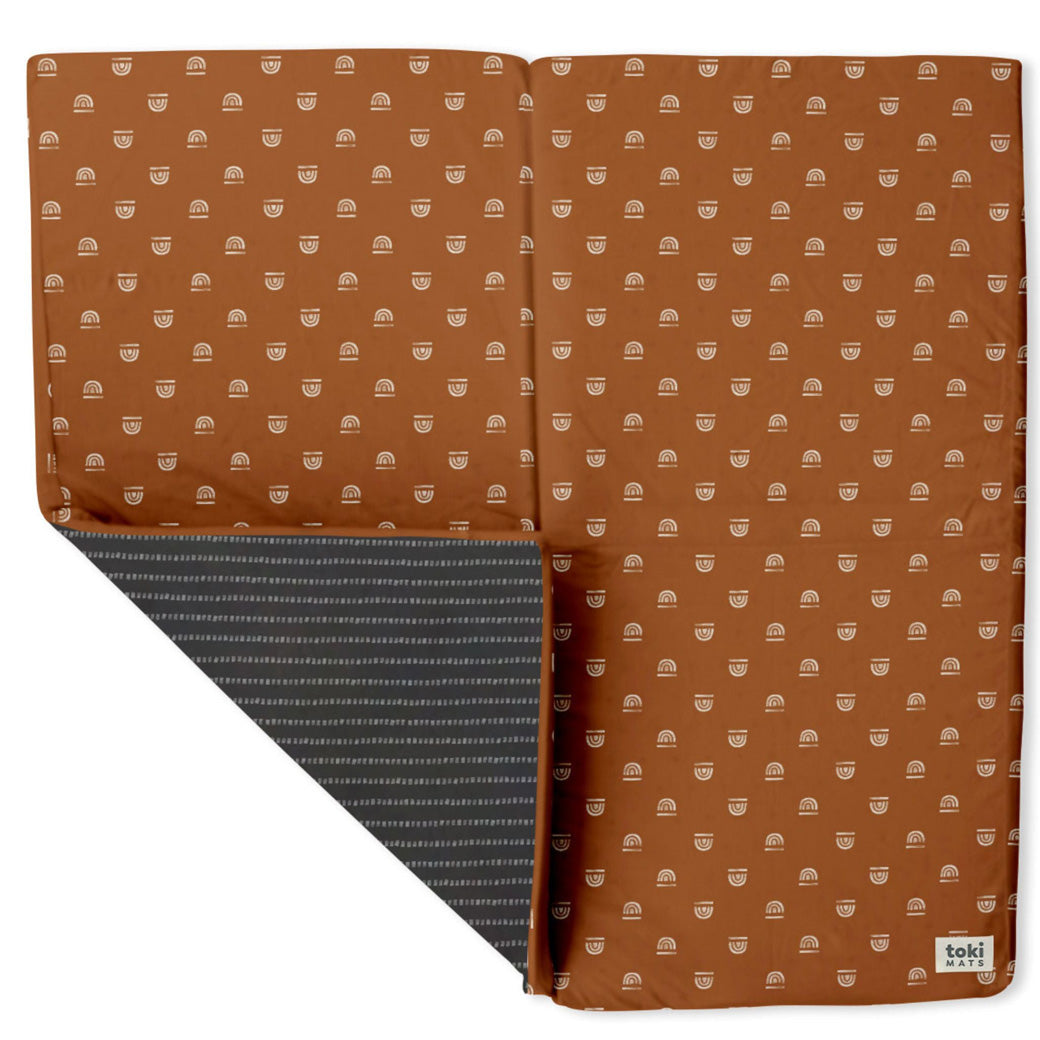 Toki Mats Padded Organic Cotton Play Mat in -- Color_Rainbow Stamp in Rust _ Mega