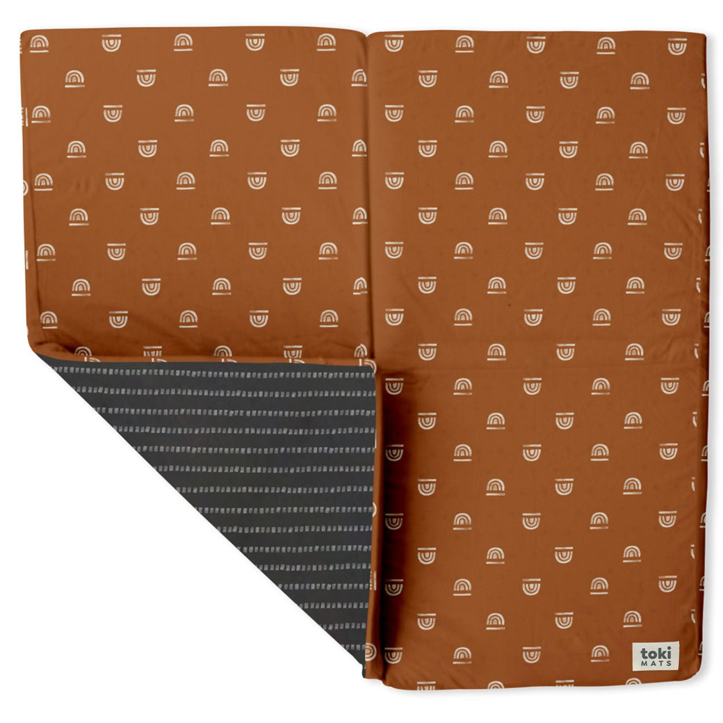 Toki Mats Padded Organic Cotton Play Mat in -- Color_Rainbow Stamp in Rust _ Standard