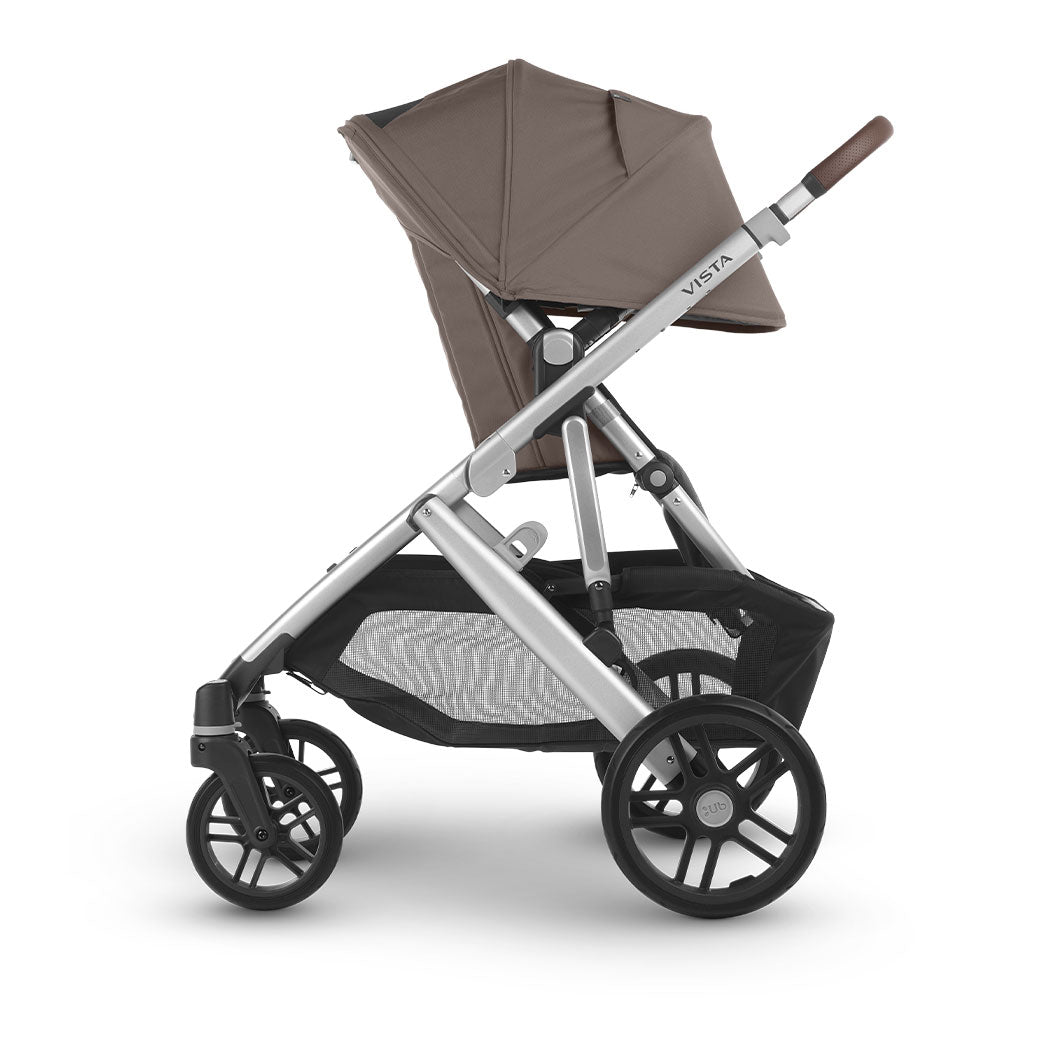 Side view of reversed UPPAbaby VISTA V2 Travel System stroller with canopy all the way down  in -- Color_Theo