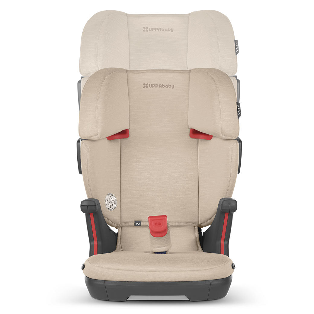 Front view and adjustability range of Uppababy Alta V2 Booster Seat in -- Color_Kavneer