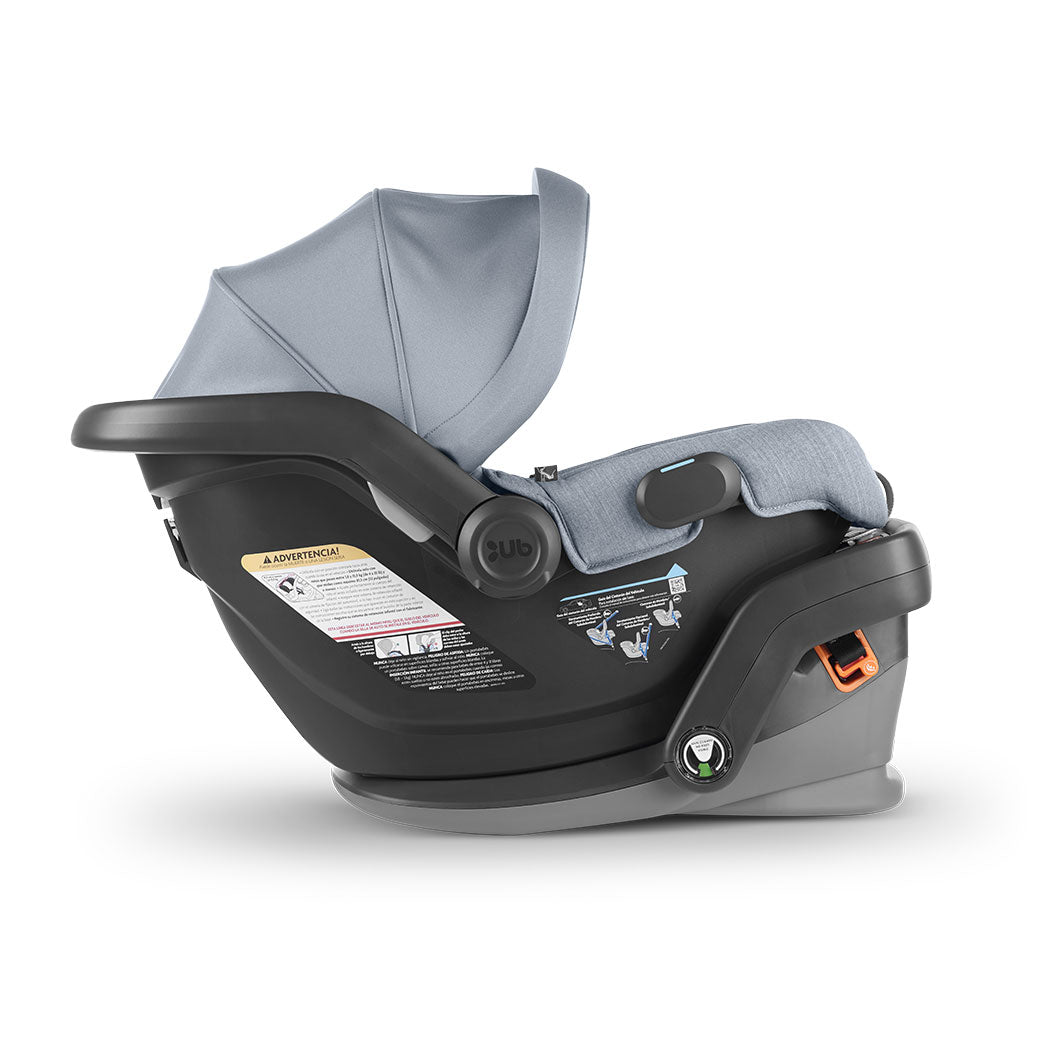 Left side view of UPPAbaby MESA V2 Infant Car Seat with handle down in -- Color_Gregory