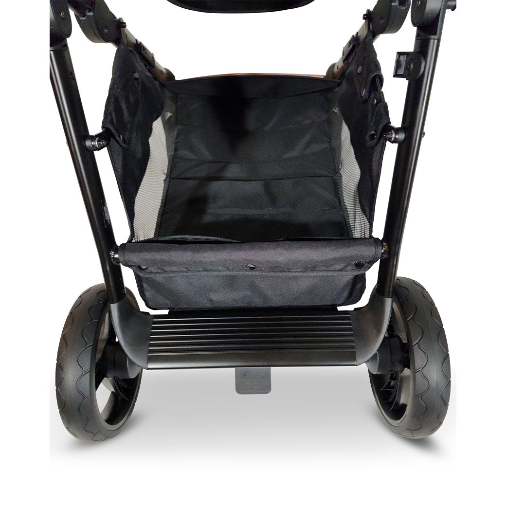 Lower view of the Venice Child Ventura Single to Double Sit-and-Stand Stroller in -- Color_Midnight