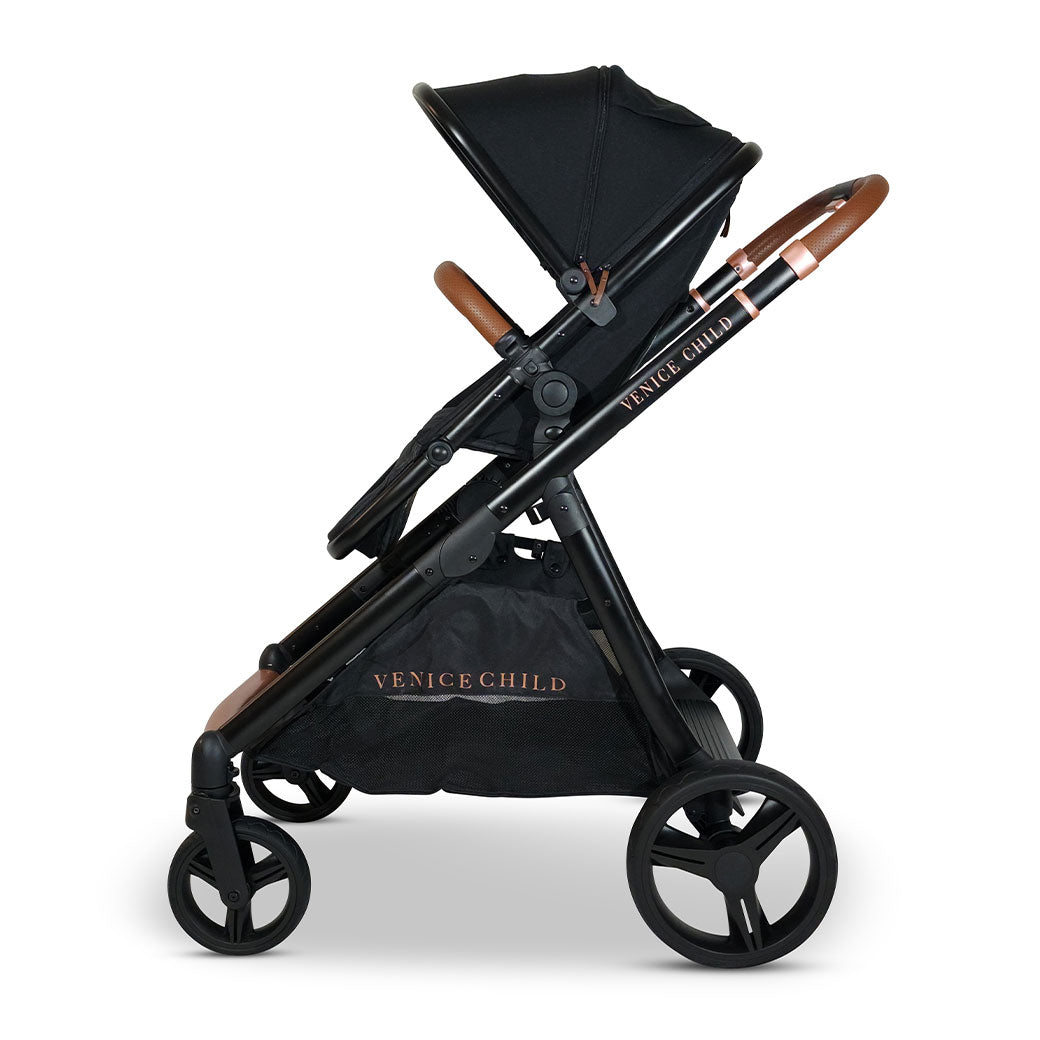 Right side view of Venice Child Ventura Single to Double Sit-and-Stand Stroller in -- Color_Midnight