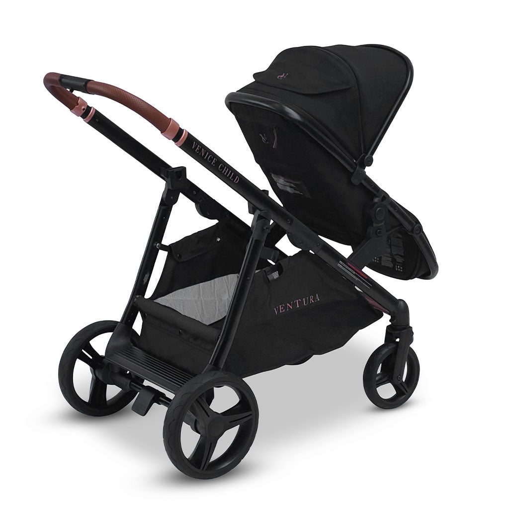 Venice Child Ventura Single to Double Sit-and-Stand Stroller with seat lowered  in -- Color_Midnight