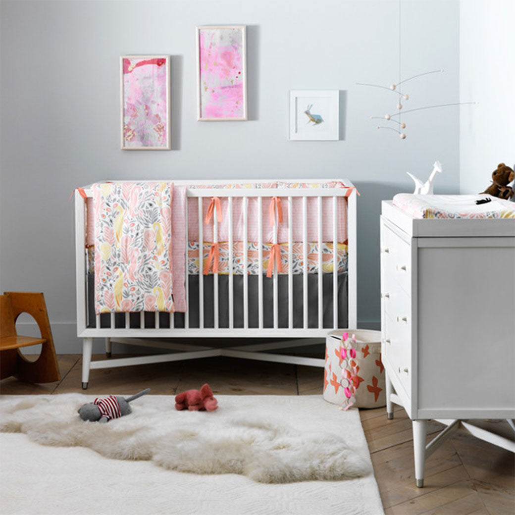 mid century modern crib and dresser set 3-in-1 Convertible Crib, White self-portrait - Pink Satin Season_Vacation ensuring longevity and adaptability Color:Purple Blue
