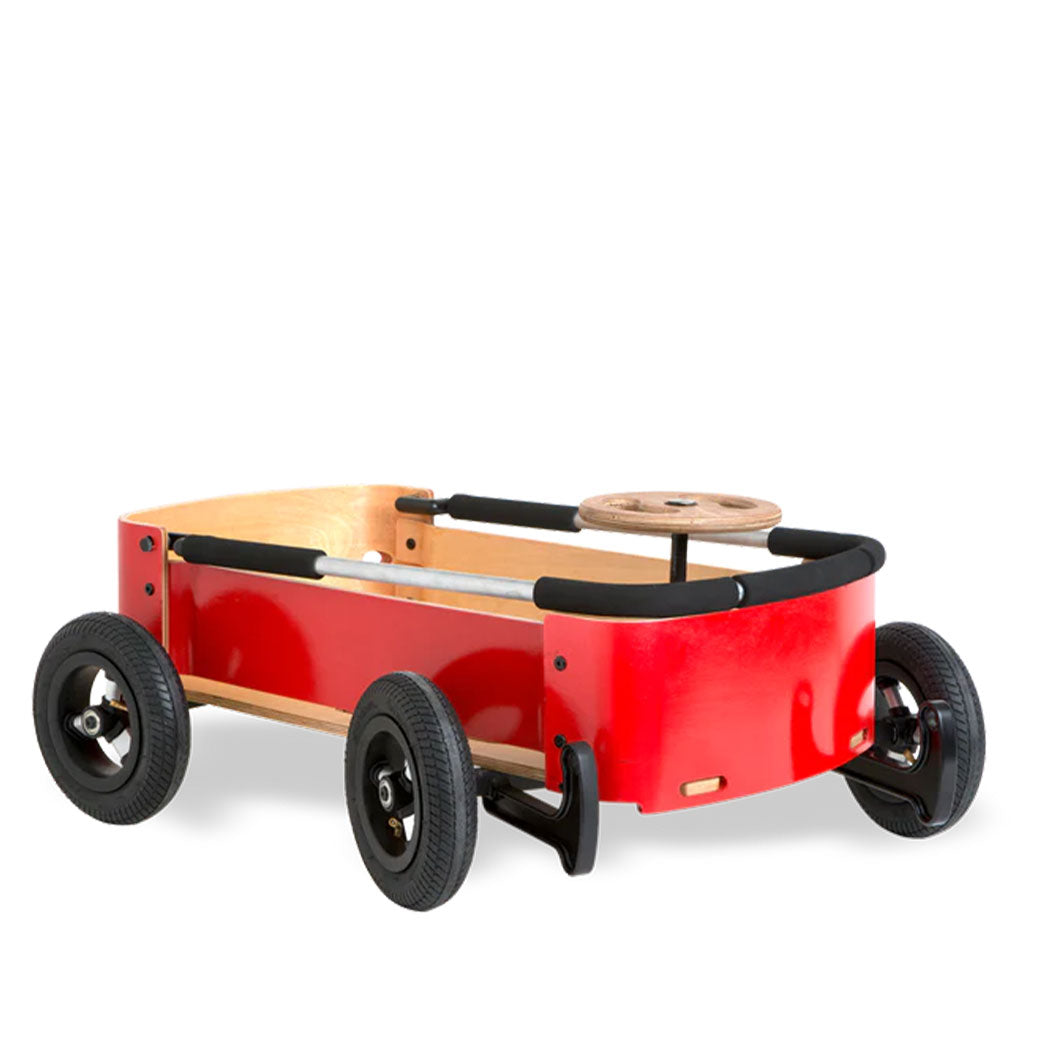 Angled view of Wishbone Wagon in Red wit folded handle
