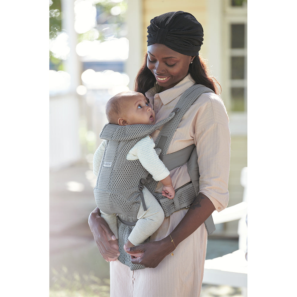 mother looking down at baby in the BABYBJÖRN Baby Carrier Free in -- Color_Gray 3D Mesh