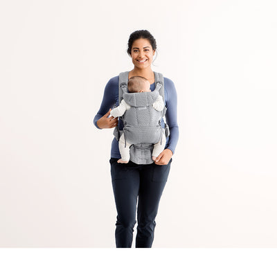 Front of BABYBJÖRN Baby Carrier Free in Gray 3D Mesh while baby sleeps -- Color_Gray 3D Mesh