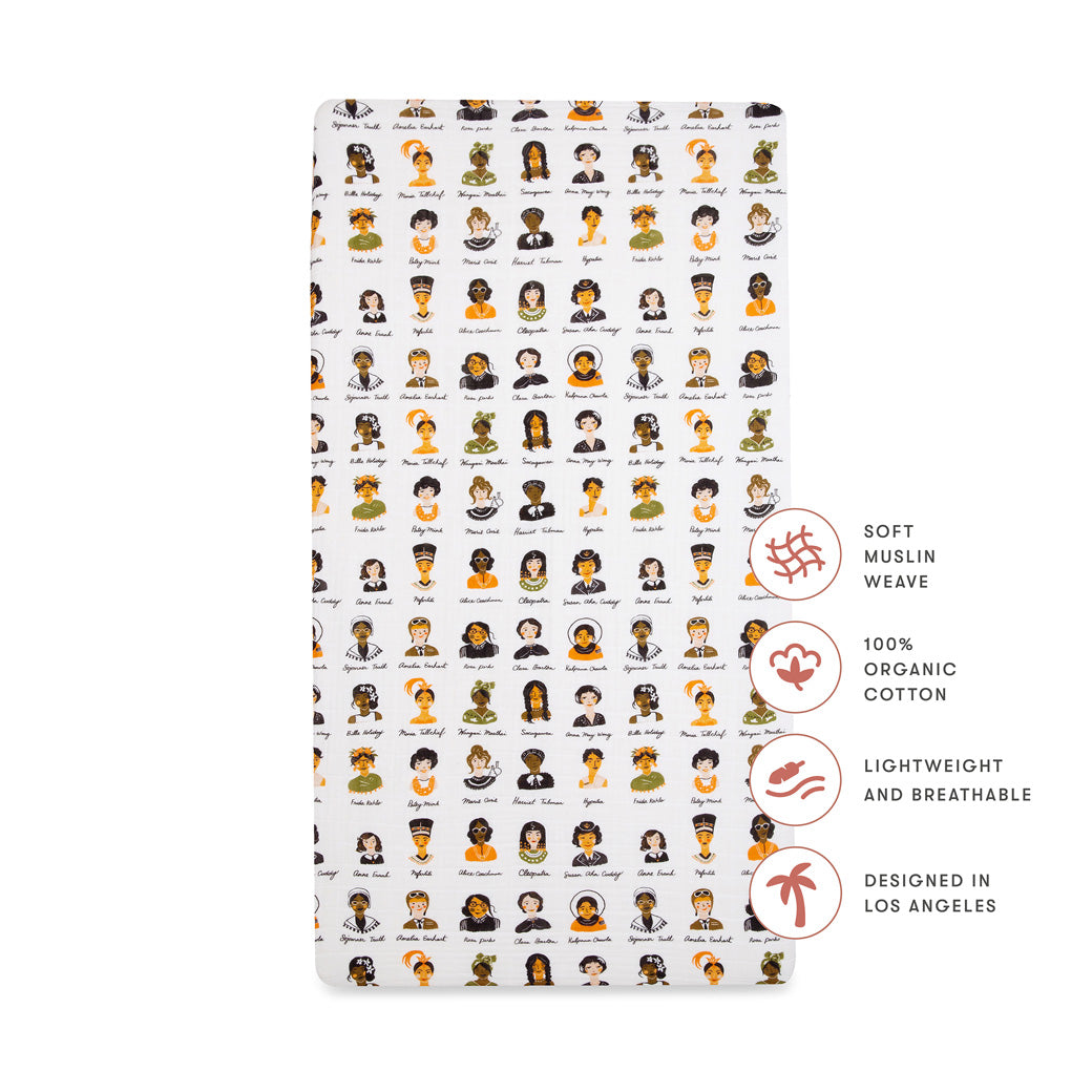 Specifications of the Babyletto's Crib Sheet in GOTS Certified Organic Muslin Cotton in --Color_Women In History