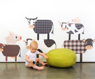 Cutesy Characters Grazing Cows Wall Stickers