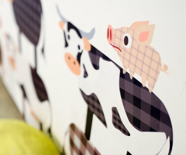 Cutesy Characters Grazing Cows Wall Stickers