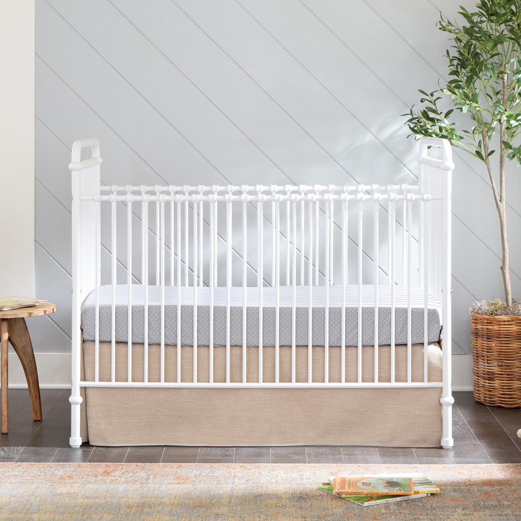 Lifestyle front view of Namesake`s Abigail 3 in 1 Crib in -- Color_Washed White