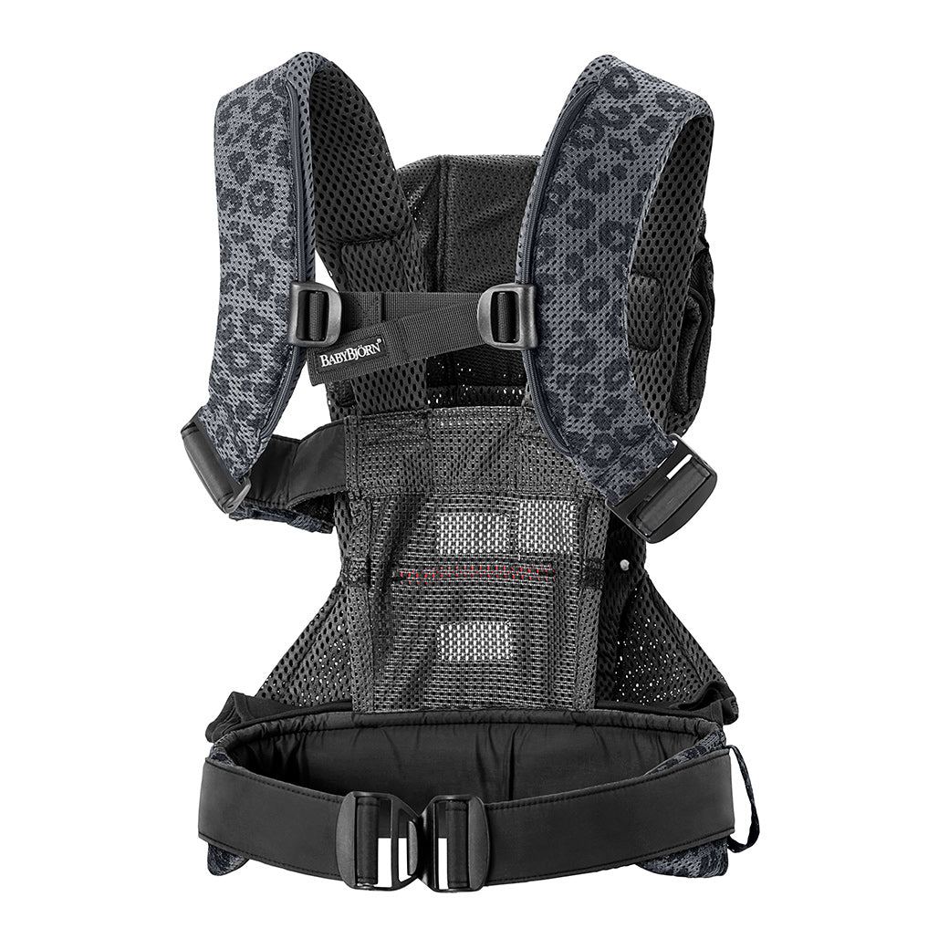 Bakc view of Babybjorn Baby Carrier One in -- Color_Anthracite Leopard 3D Mesh Air