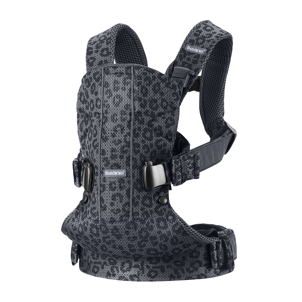 Babybjorn Baby Carrier One with top part up in -- Color_Anthracite Leopard 3D Mesh Air