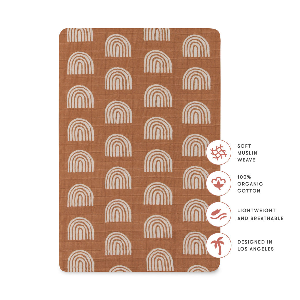 Features of the Babyletto All-Stages Bassinet Sheet In GOTS Certified Organic Muslin Cotton in -- Color_Terracotta Rainbow