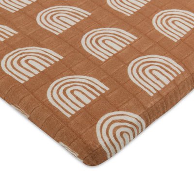 Babyletto All-Stages Bassinet Sheet In GOTS Certified Organic Muslin Cotton in -- Color_Terracotta Rainbow