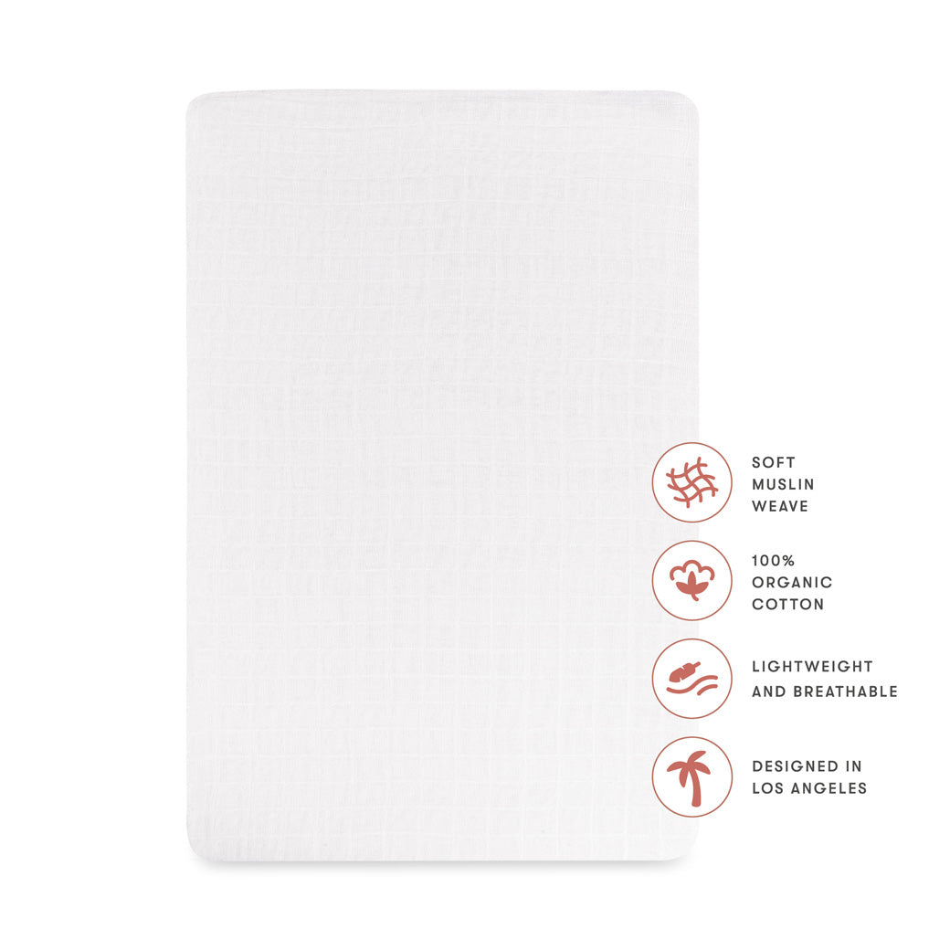 Features of the Babyletto All-Stages Bassinet Sheet In GOTS Certified Organic Muslin Cotton in -- Color_White