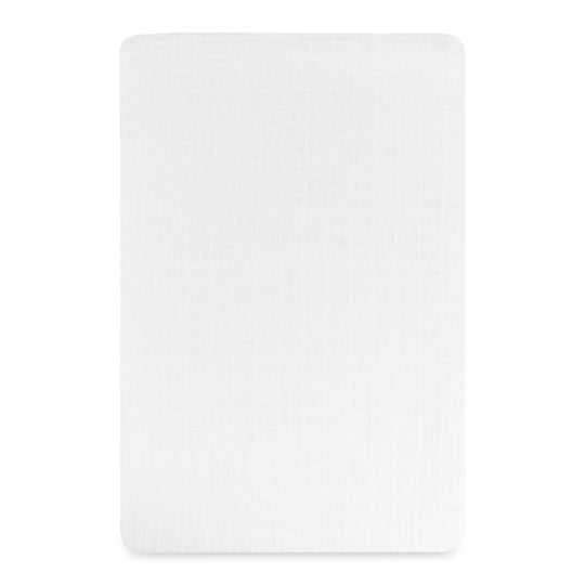 Front view of the Babyletto All-Stages Bassinet Sheet In GOTS Certified Organic Muslin Cotton in -- Color_White