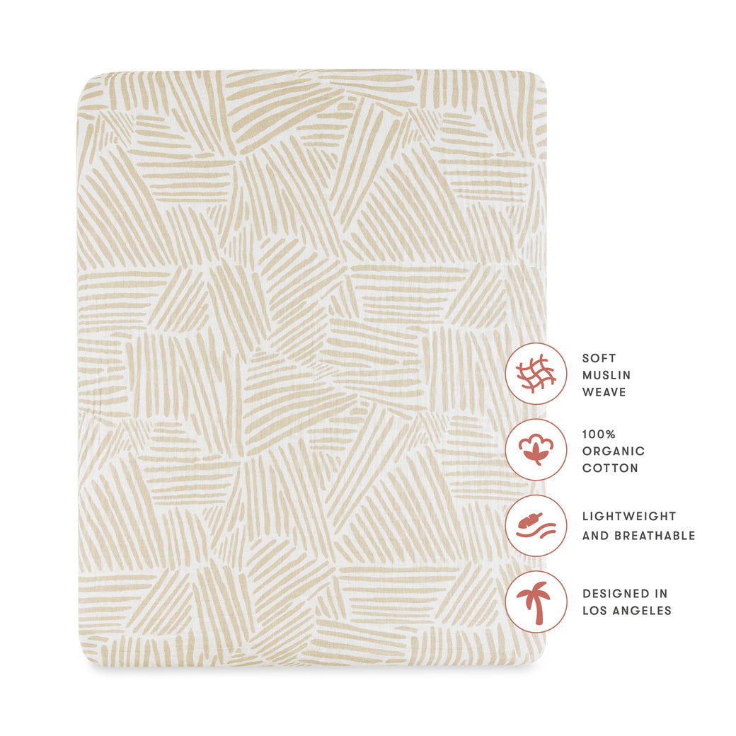 Specifications of Babyletto's All-Stages Midi Crib Sheet In GOTS Certified Organic Muslin Cotton in -- Color_Oat Stripe