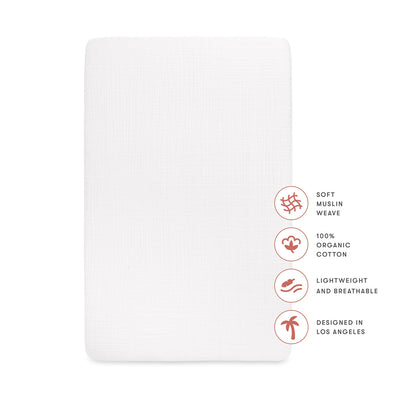 Specifications of the Babyletto's Crib Sheet in GOTS Certified Organic Muslin Cotton in -- Color_White