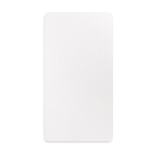 Front view of the Babyletto's Crib Sheet in GOTS Certified Organic Muslin Cotton in -- Color_White