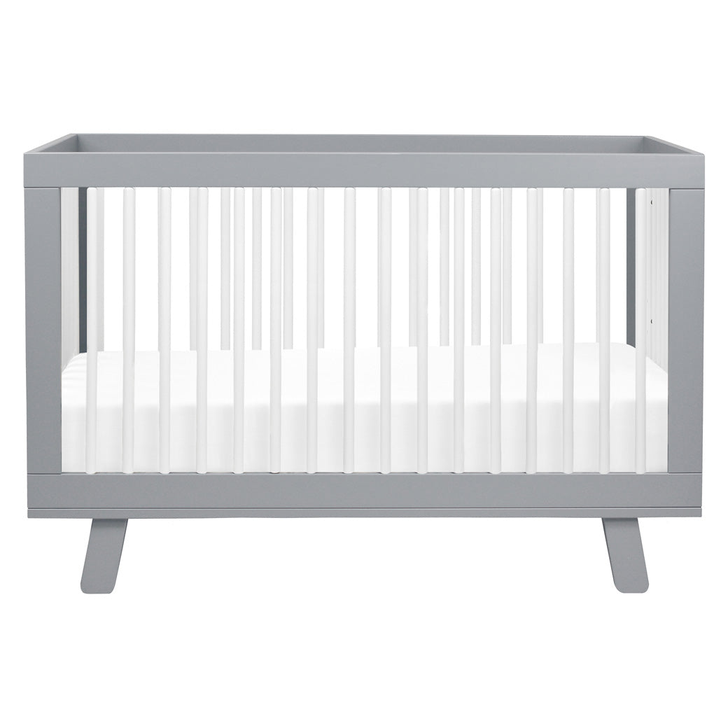 Front view of Babyletto Hudson 3-in-1 Convertible Crib And Toddler Rail in -- Color_White/Grey