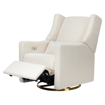 Babyletto Kiwi Glider Recliner with footrest up in -- Color_Ivory Boucle with Gold Base