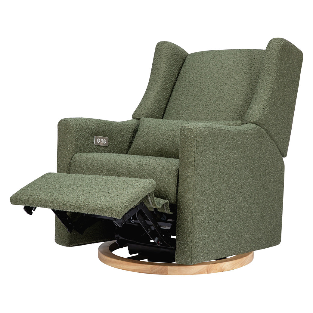 Babyletto Kiwi Glider Recliner with footrest up in -- Color_Olive Boucle With Light Base
