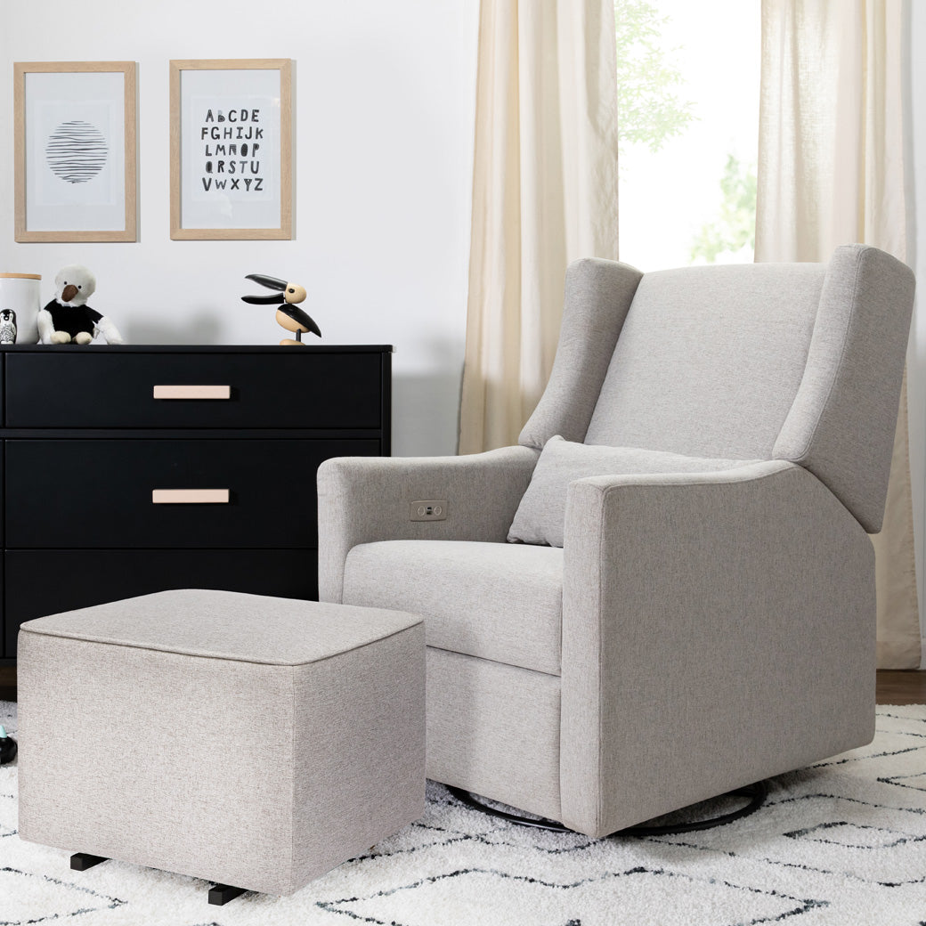 Babyletto Kiwi Glider Recliner next to an ottoman in -- Color_Performance Grey Eco-Weave