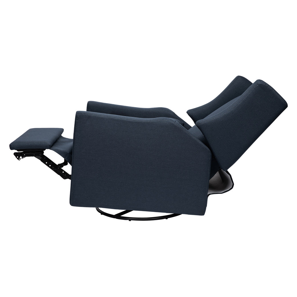 Fully reclined Babyletto Kiwi Glider Recliner in -- Color_Performance Navy Eco-Twill